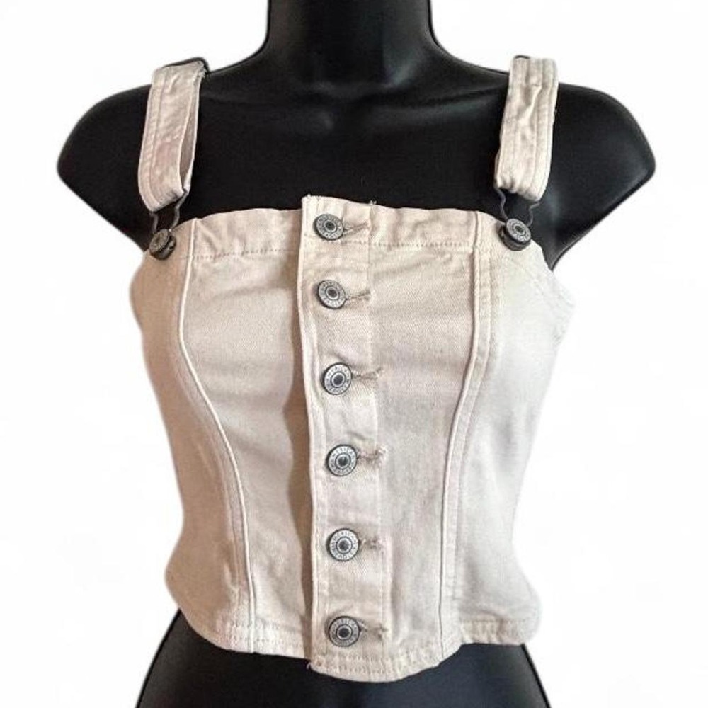 American Eagle Y2K inspired XS Cream denim crop top with adjustable straps